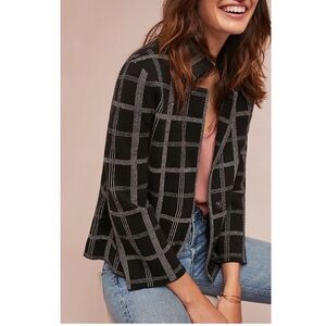 Anthropologie Plaid Single Breasted Knit Blazer Cardigan